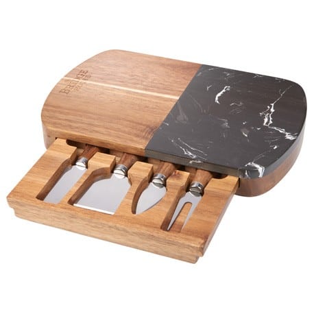 Black Marble Cheese Board Set With Knives