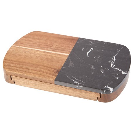 Black Marble Cheese Board Set With Knives-2