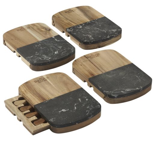 Black Marble Cheese Board Set with Knives-5