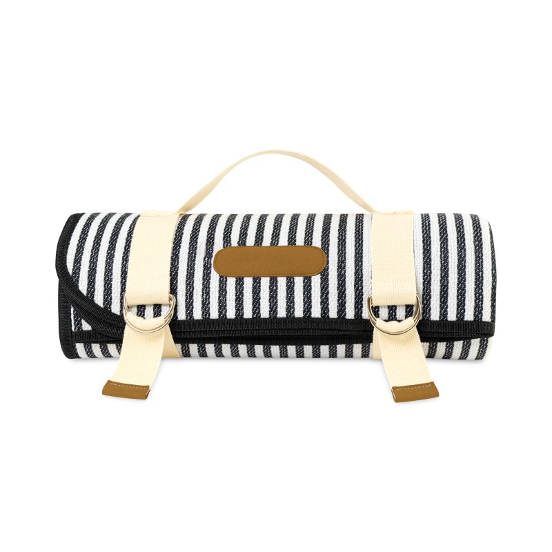 Life's a Picnic Roll-Up Blanket - Black & White Stripes - 1