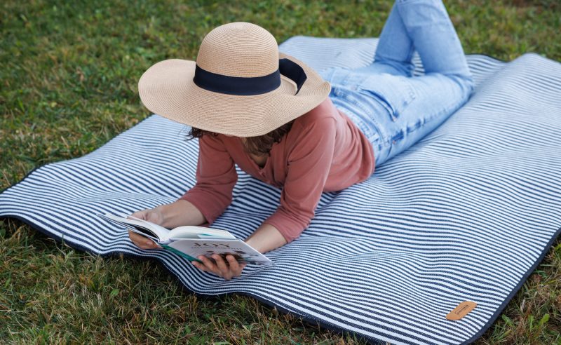 Life's a Picnic Roll-Up Blanket - Black & White Stripes - 3