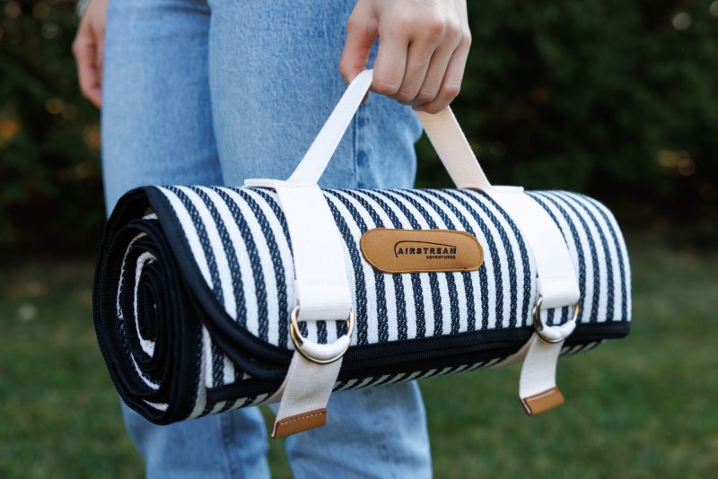 Life's a Picnic Roll-Up Blanket - Black & White Stripes - 4