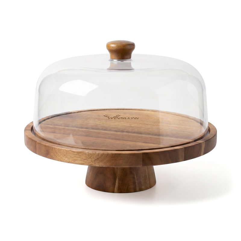 Winslow 2-In-1 Acacia Wood Serving Board With Plastic Dome