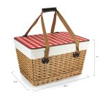 Canasta Willow Basket w/Removable Lid and Double Handles-red and white check lid - 1