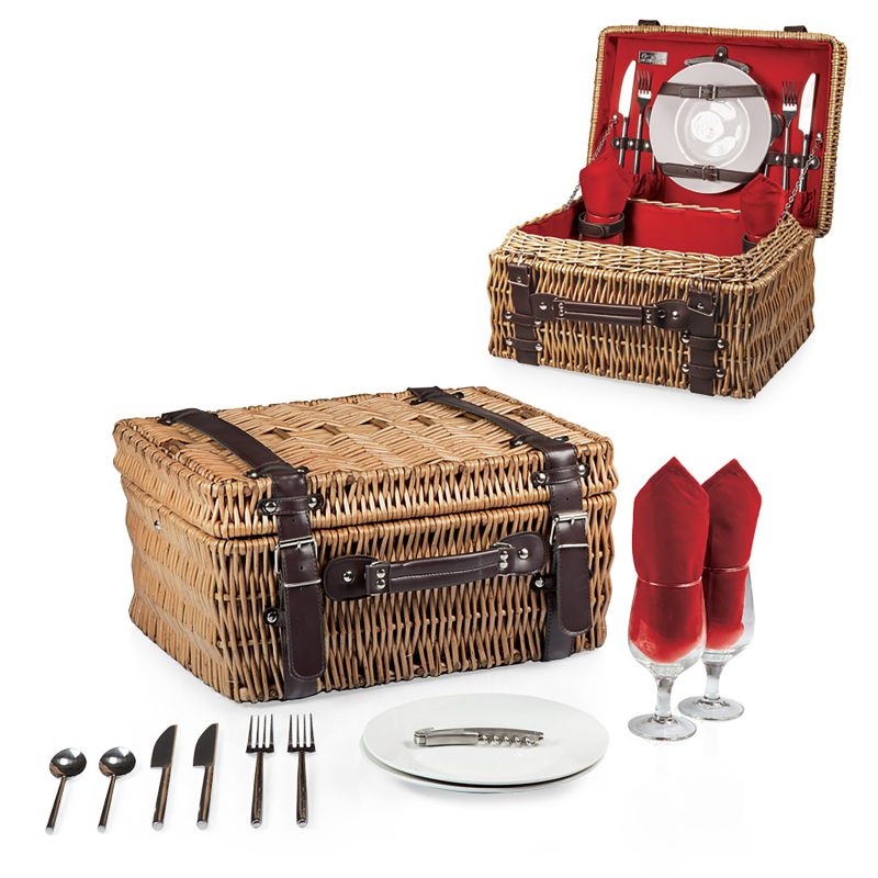 Champion Picnic Basket - Willow Basket w/Deluxe Picnic Service For 2 - 7