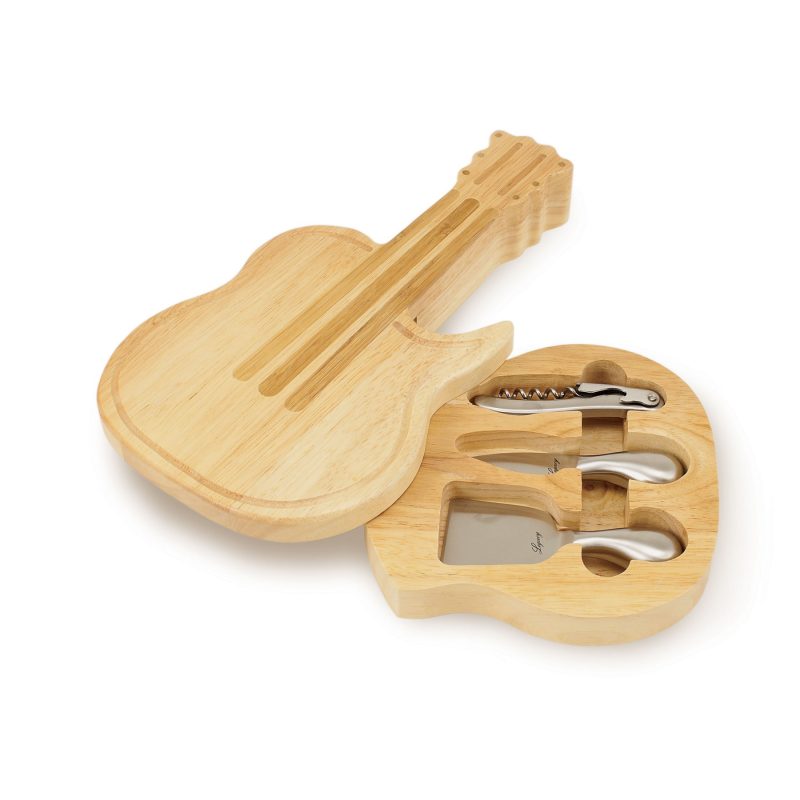 Guitar Shaped Cutting & Cheese Board w/ 3 Wine & Cheese Tools - 1