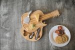 Guitar Shaped Cutting & Cheese Board w/ 3 Wine & Cheese Tools - 3