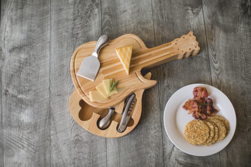 Guitar Shaped Cutting & Cheese Board w/ 3 Wine & Cheese Tools - 3