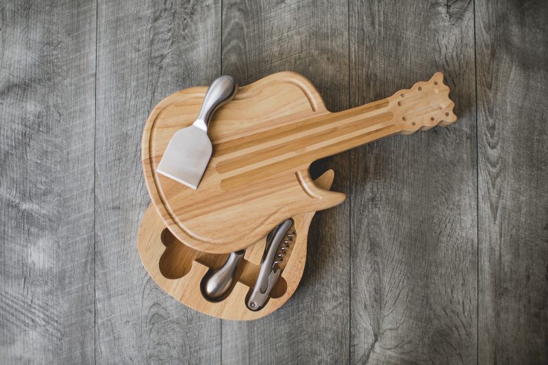 Guitar Shaped Cutting & Cheese Board w/ 3 Wine & Cheese Tools - 6