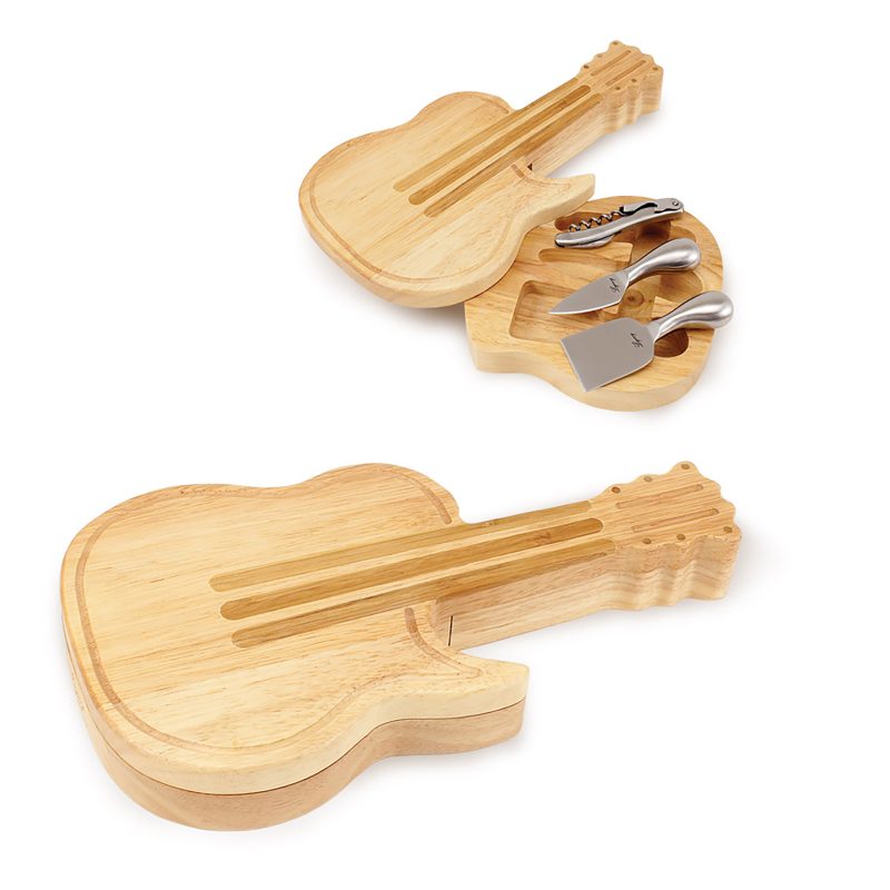 Guitar Shaped Cutting & Cheese Board w/ 3 Wine & Cheese Tools - 7