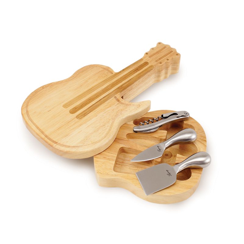 Guitar Shaped Cutting & Cheese Board w/ 3 Wine & Cheese Tools - 8