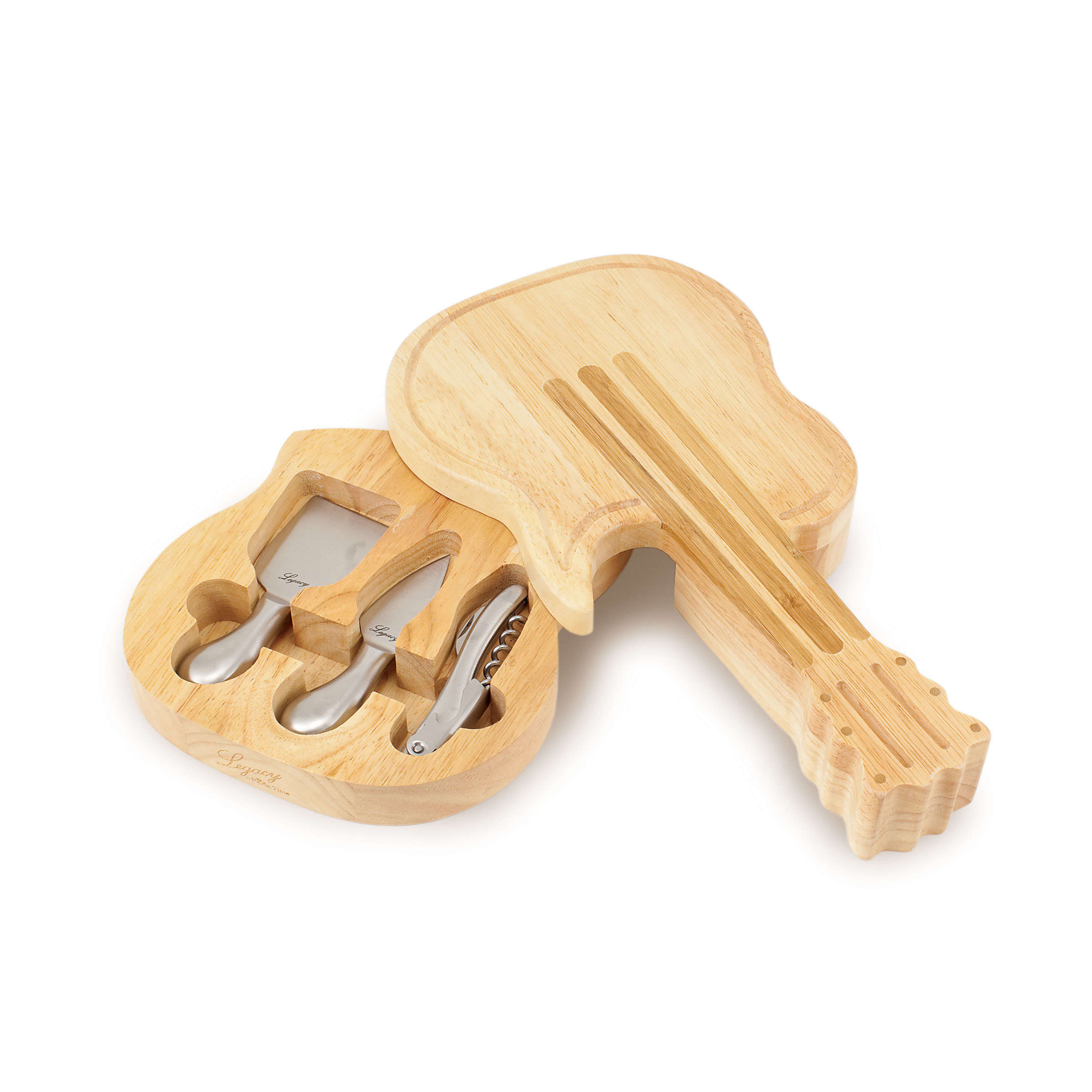 Guitar Shaped Cutting & Cheese Board w/ 3 Wine & Cheese Tools - 9