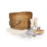 Heart Picnic Basket - Willow Basket w/Deluxe Picnic Service For 2 - 1