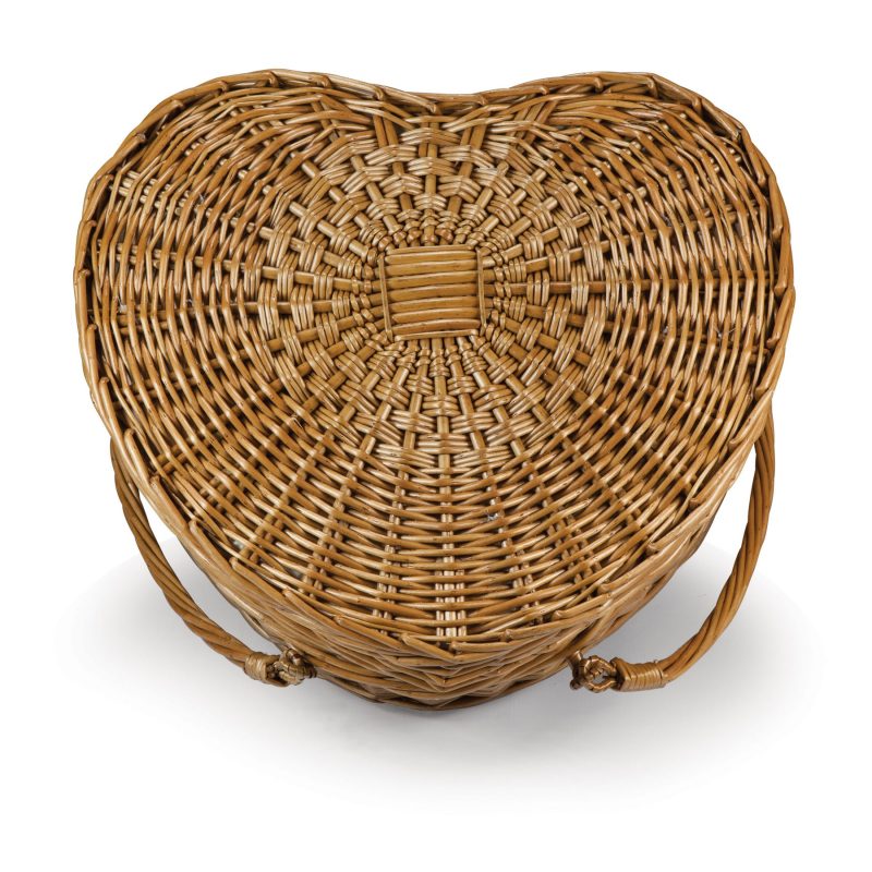 Heart Picnic Basket - Willow Basket w/Deluxe Picnic Service For 2 - 2
