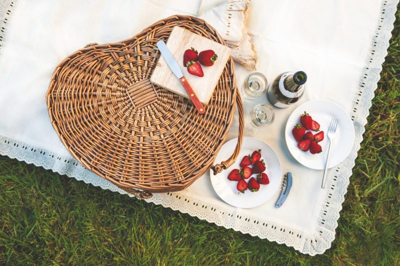 Heart Picnic Basket - Willow Basket w/Deluxe Picnic Service For 2 - 3