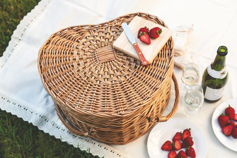Heart Picnic Basket - Willow Basket w/Deluxe Picnic Service For 2 - 7
