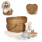 Heart Picnic Basket - Willow Basket w/Deluxe Picnic Service For 2 - 8
