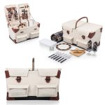 Pioneer - Double Lid Canvas Picnic Basket w/Service for 2 - 5