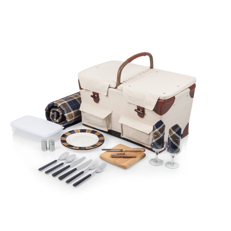 Pioneer-Double-Lid-Canvas-Picnic-Basket-wService-for-2-346-76 Pioneer - Double Lid Canvas Picnic Basket w/Service for 2