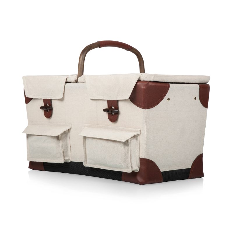 Pioneer - Double Lid Canvas Picnic Basket w/Service for 2 - 9