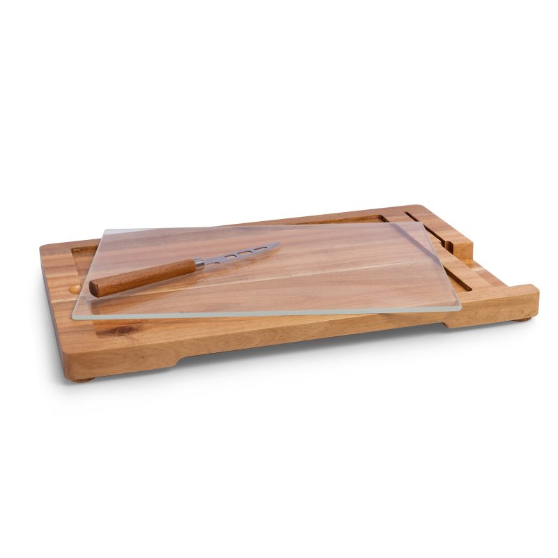 Ventana - Tempered Glass and Acacia Cheese Board and Knife Set - 3