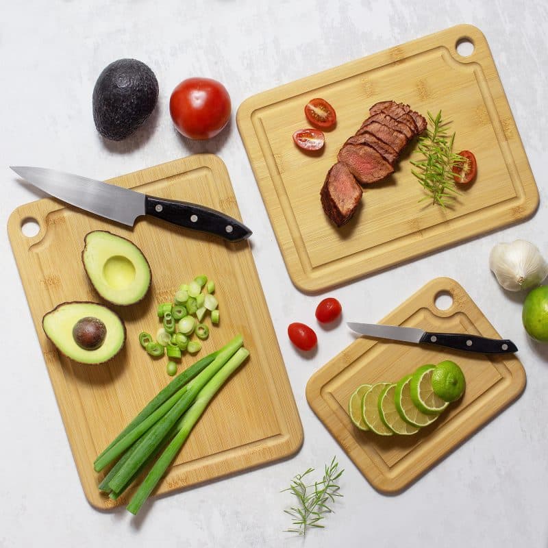 3Pc Bamboo Cutting & Serving Board Set with hanging holes - 2