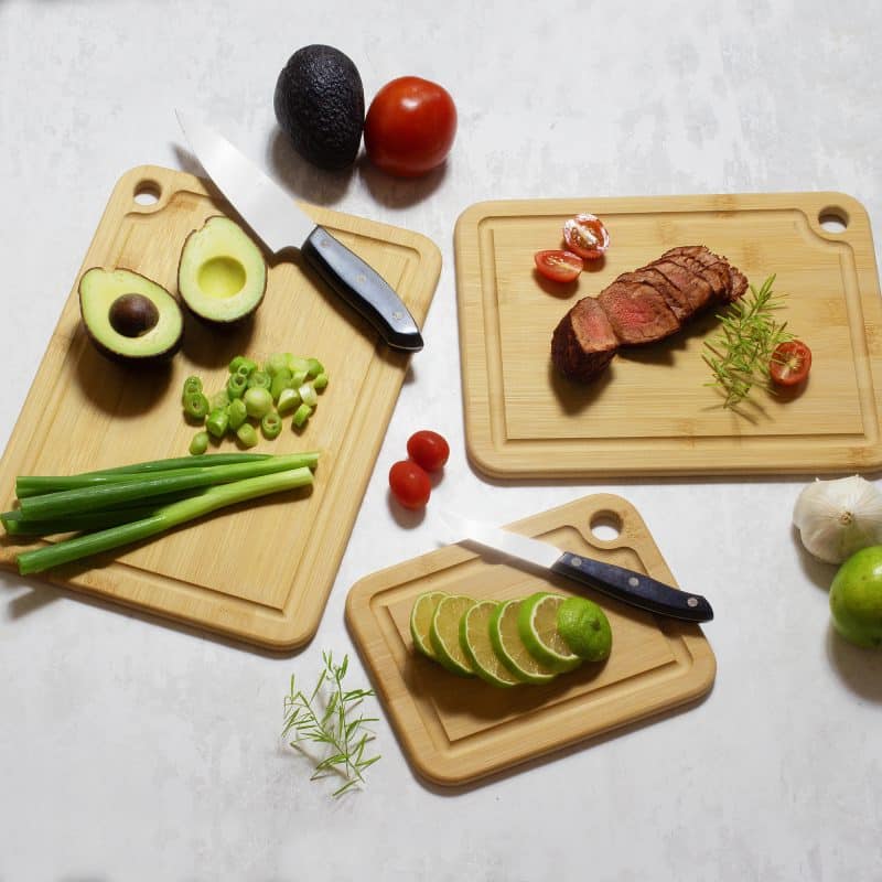 3Pc Bamboo Cutting & Serving Board Set with hanging holes - 3