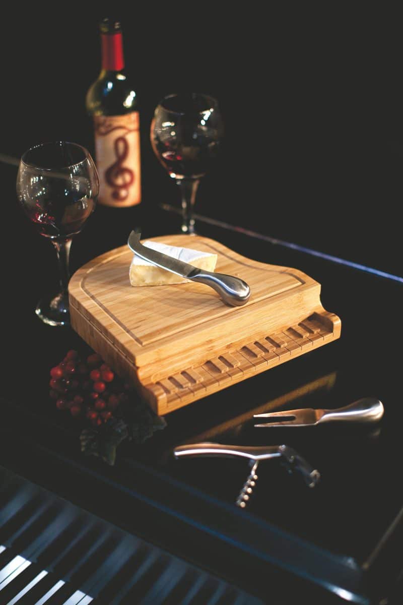 Piano Shaped Cutting Board w/3 Wine & Cheese Tools - 3