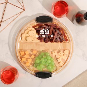 Round Bamboo Charcuterie Tray W/Lid (No Utensils)