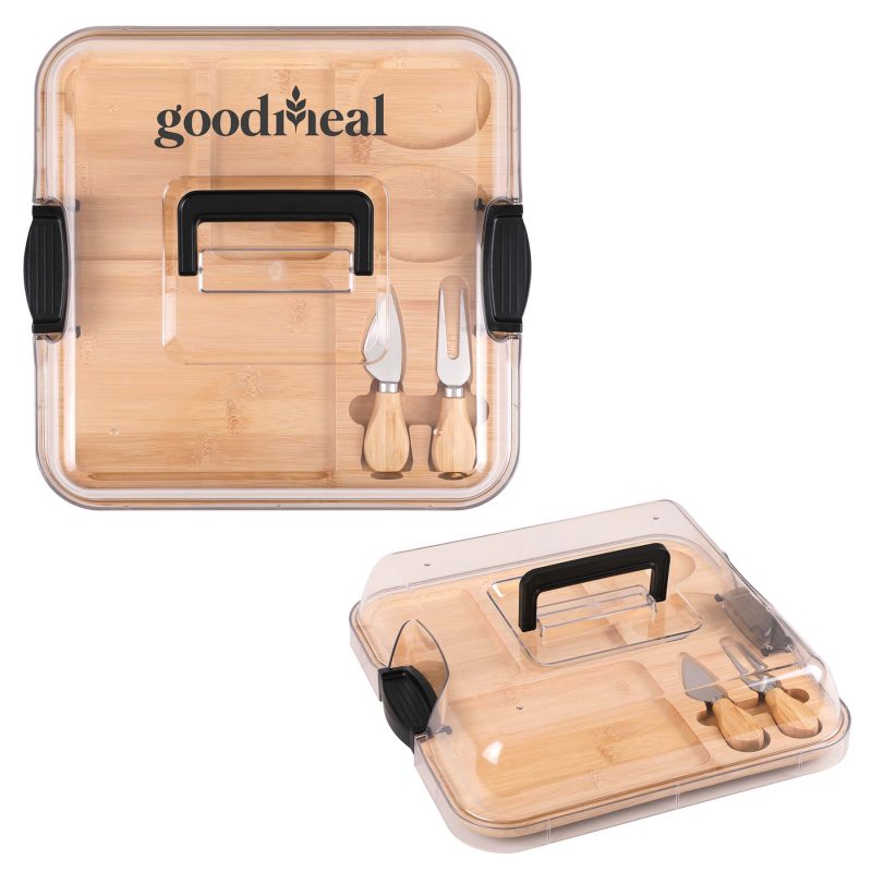 Square Bamboo Charcuterie Board w/Utensils & Lid - 2